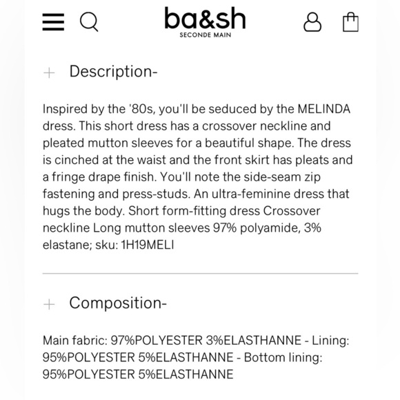 BA&SH XS Melinda Black Puff Sleeve Mini Dress Ruffle V Neck - Picture 9 of 9